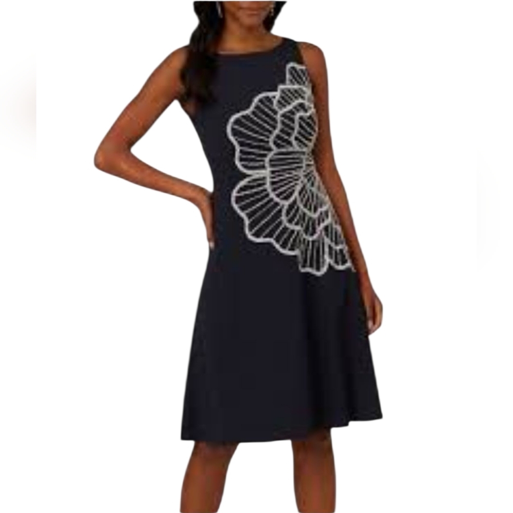 Adrianna Papell Women's Midnight Bead Crepe Midi Dress